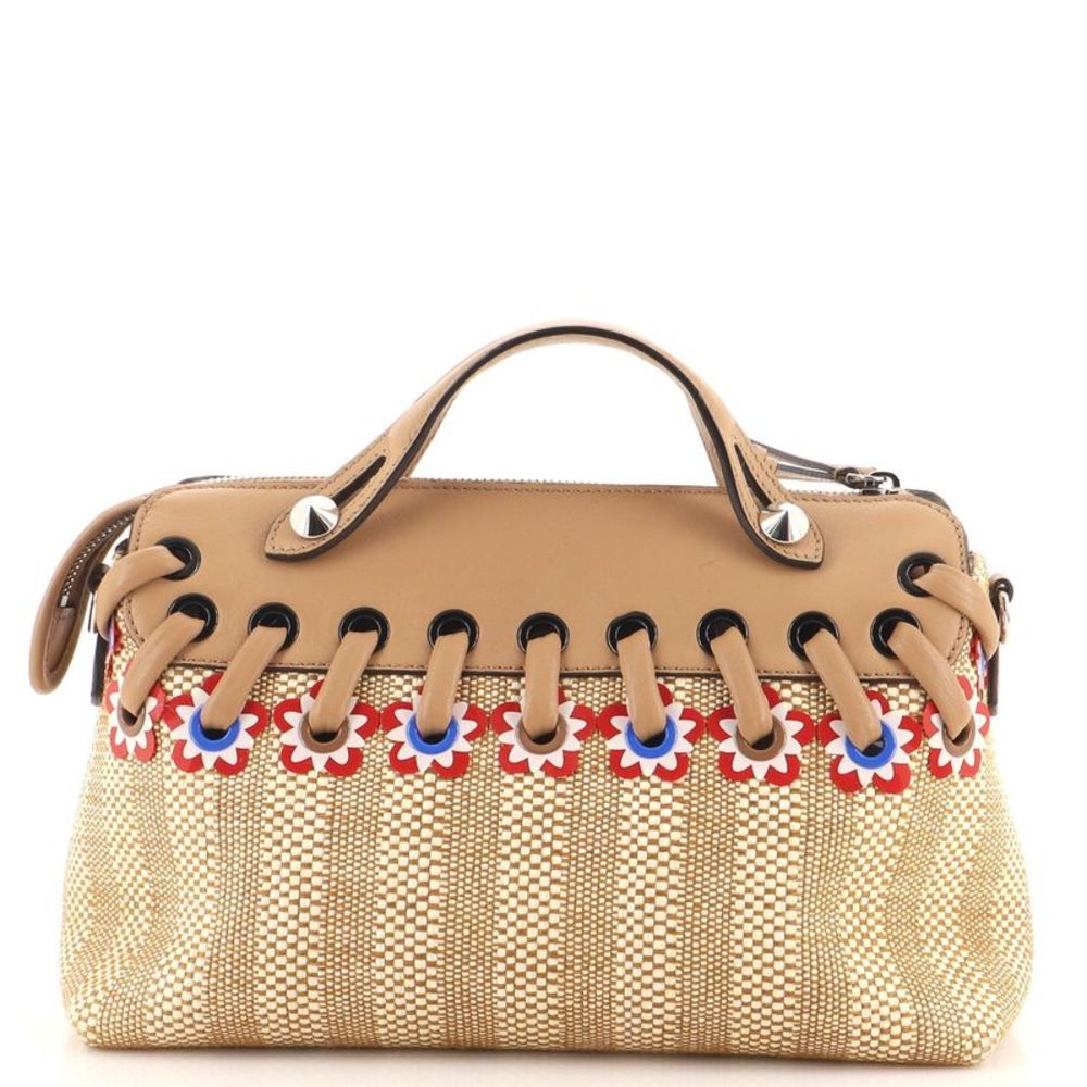 Fendi By The Way Satchel Embellished Raffia with Whipstitch Leather Small - Picture 4 of 9
